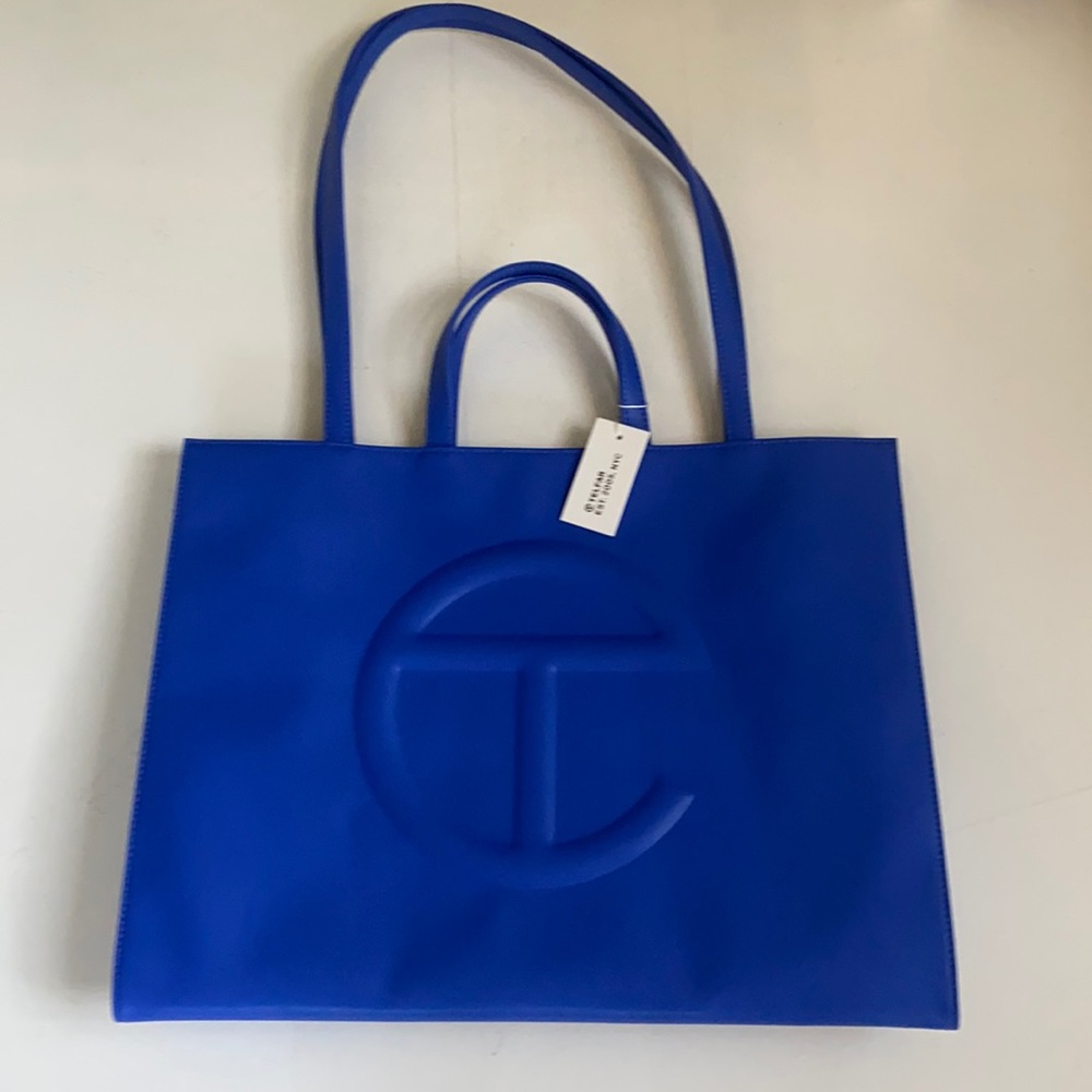 Telfar large shopping bag in cobalt blue. Sold out. Never worn, comes with tag